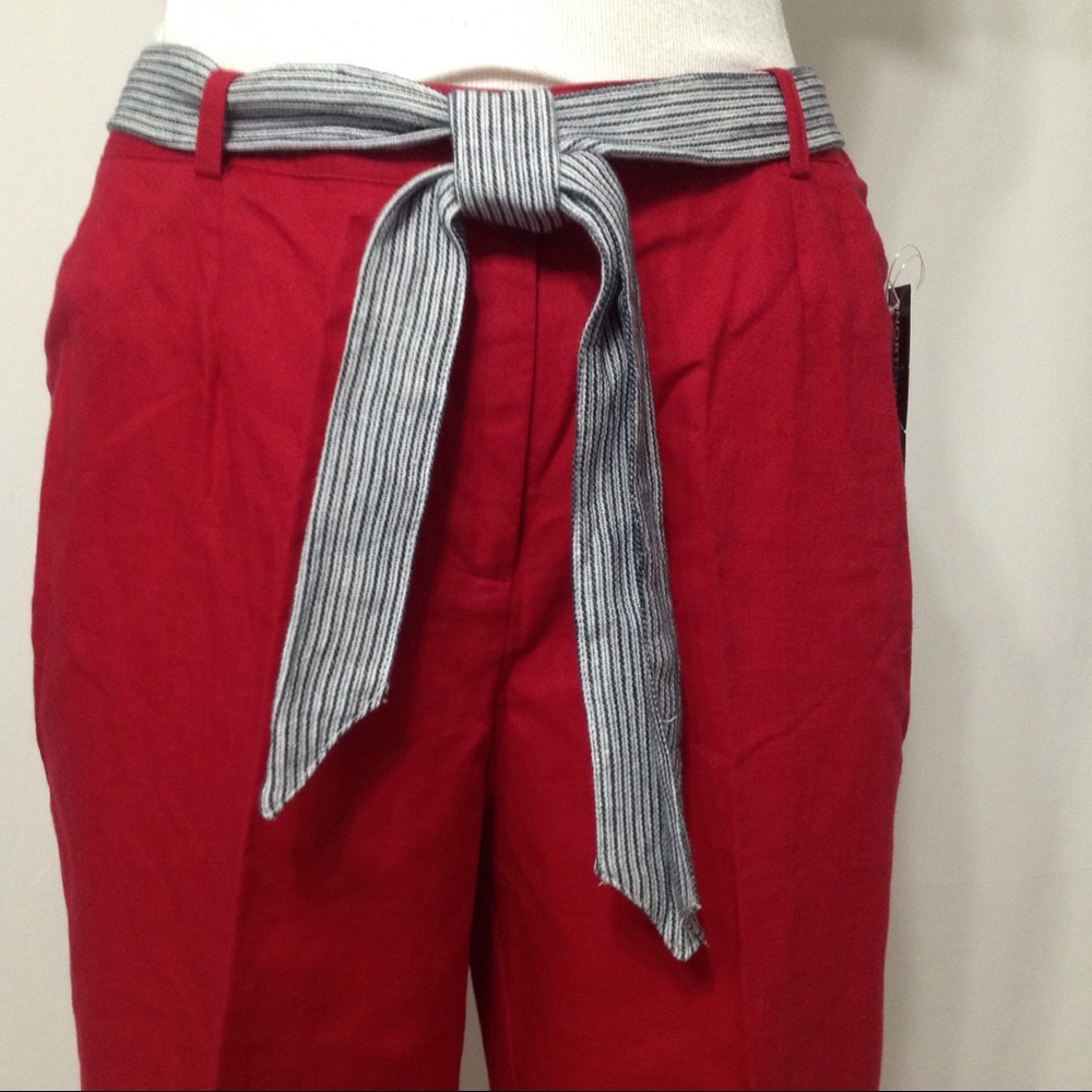 Norton McNaughton Red Capris with Striped Belt - Picture 4 of 8